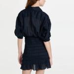 Ladies Casual Dress Collared Neck Elbow Length Puff Sleeve Ruffle Hem Polyester