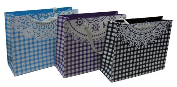 Square Customized Paper Promotional Carrier Bag 230gsm matte coated ribbon