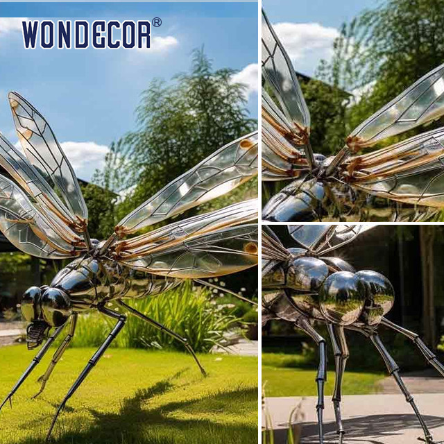 Large Outdoor Park Metal Art Abstract Insect Dragonfly Stainless Steel Sculpture