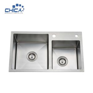 Wholesale Double Bowl SUS304 stainless steel Handmade Kitchen Sinks with faucet hole from china suppliers