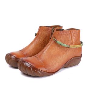 Wholesale S314 Autumn/Winter Retro Literary Leather Short Boots Ethnic Style Flat Round Toe Cowhide Women'S Shoes from china suppliers