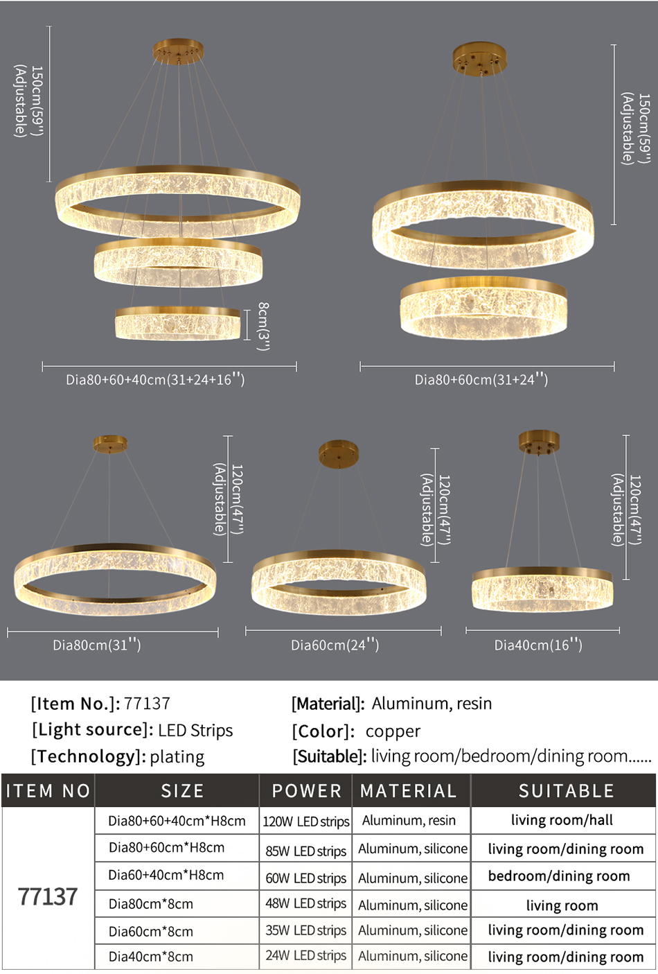 Led Gold Chandelier For Living Room Modern Creative Design Light Fixture Round Kitchen Island Hanging Lamp(WH-MI-313)