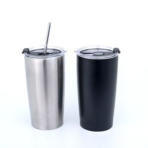 Wholesale Black Insulated Stainless Mug With Straw 20 Ounce, Blank Thermos Travel Mug Stainless Steel Tumbler With Straw 20 Oz from china suppliers