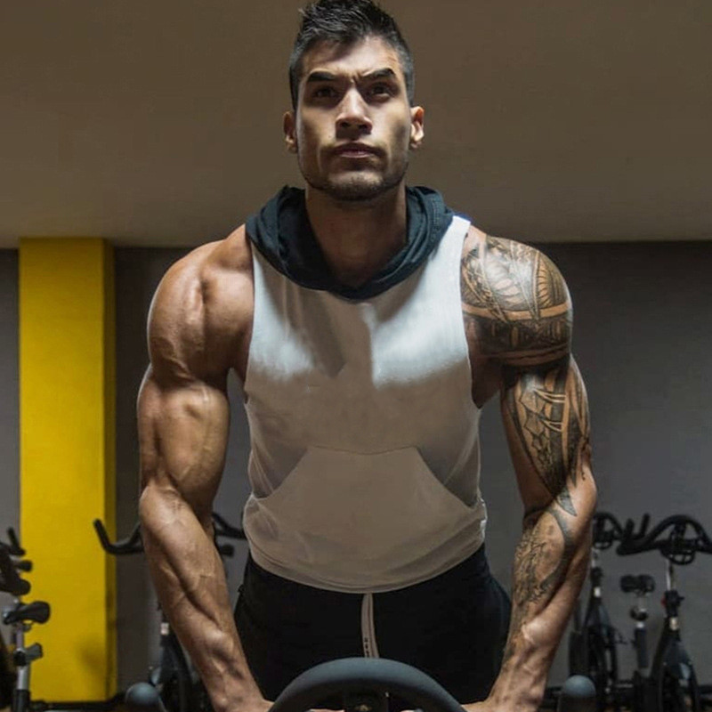 New Style Muscle Gym Hooded Vest Men's Sports Sleeveless Hoodies