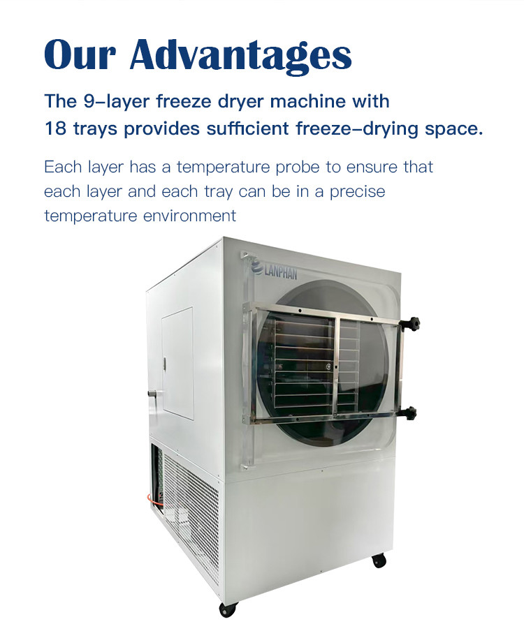 5m2 18 Trays Vacuum Lyophilizer Freeze Dryer Small Commercial Freeze Drying Equipment