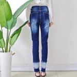 Stretch Ripped & Split Women Denim Skinny Jeans , Dark Blue Denim Trouser Pants