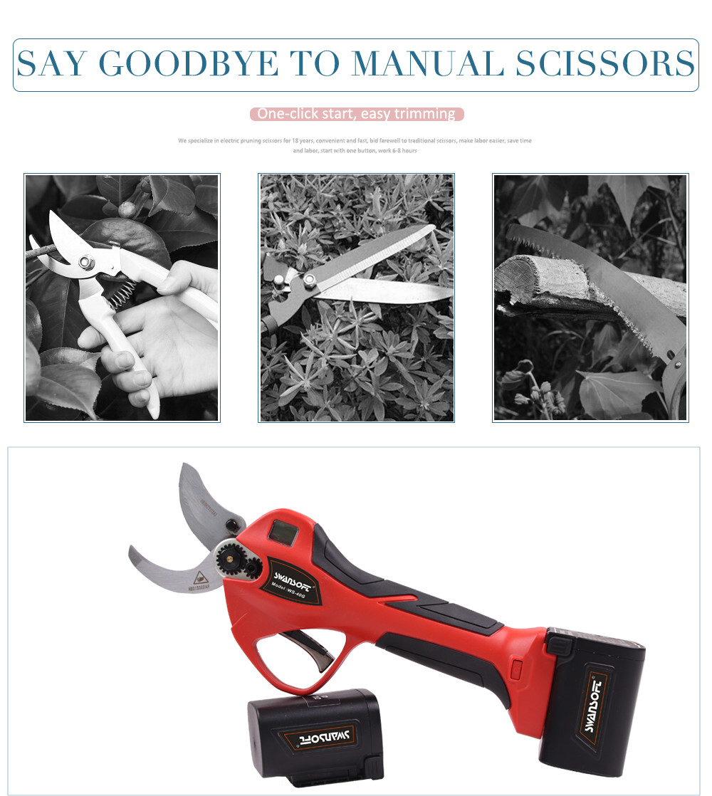 Swansoft  4.0CM Electric Secateurs Electric Pruner Lithium Battery Pruning Shears Bypass Handheld Trimmers