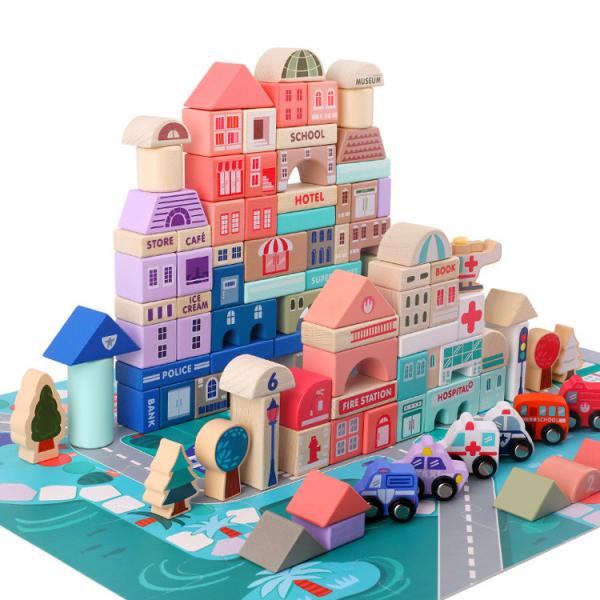 Traffic City Scenes Wooden Building Blocks Toy 115pcs Assembled Early Educationa