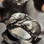 Sterling Silver Women's Men's Band Ring Thai Vintage Fish Style 925 Siver Ring