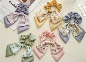 Wholesale Floral double bow scrunchie girls lady rubber band high appearance horizontal tie hair rope streamer headstring from china suppliers
