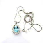 Women Jewelry 9mmx11mm Blue Topaz CZ Diamonds Sterling Silver Pendant Necklace