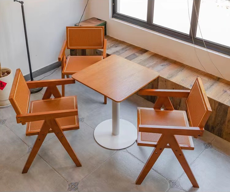 Restaurant Coffee Shop Bistro Commercial Furniture Ash Solid Wooden Dining Set