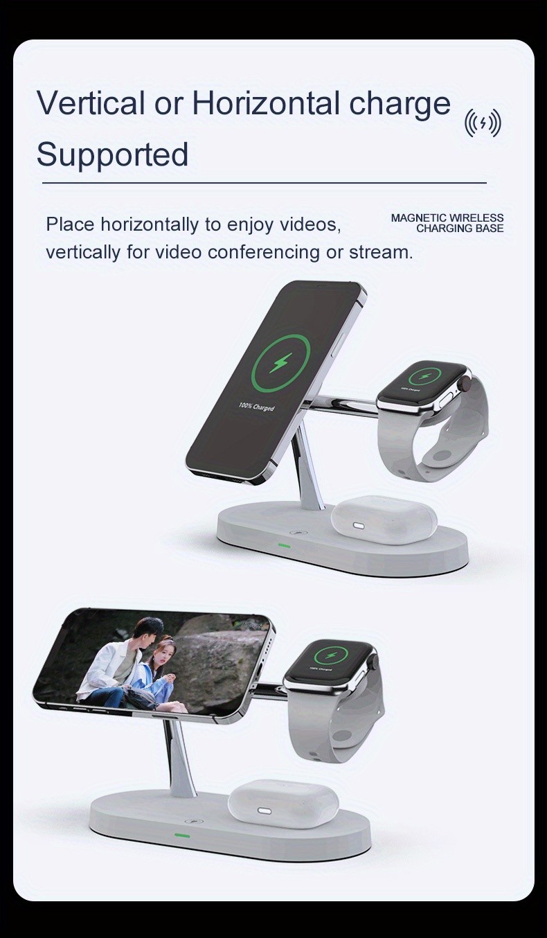 4-in-1 Wireless Charging Station With Earphone Night Light And IWatch Charger Holder