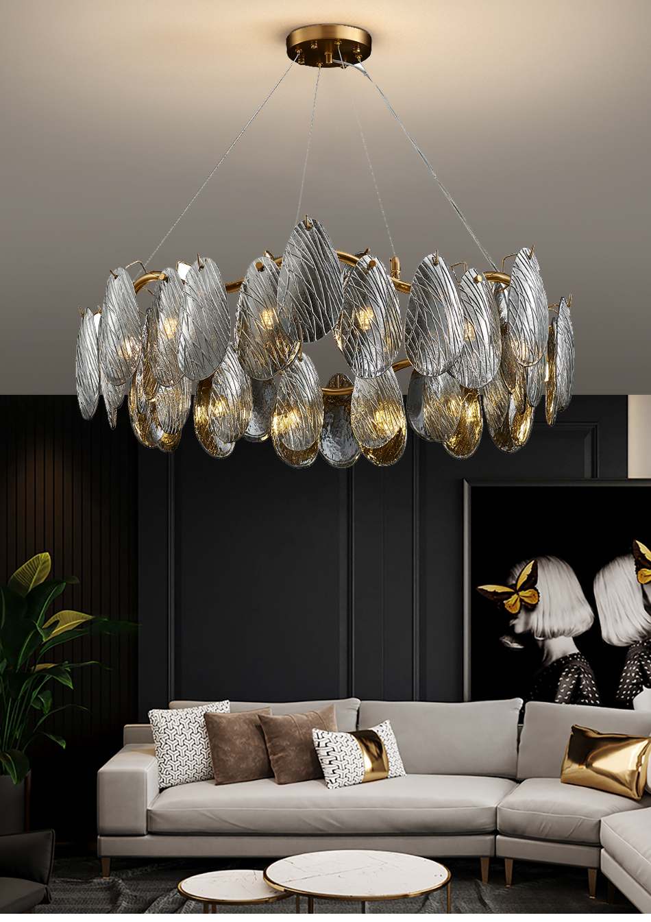 Modern living room chandelier smoke gray crystal glass chandeliers(WH-CY-210)