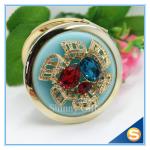 Shinny Gifts Luxury Crystal Cosmetic mirror Round Shape Metal Pocket Mirror