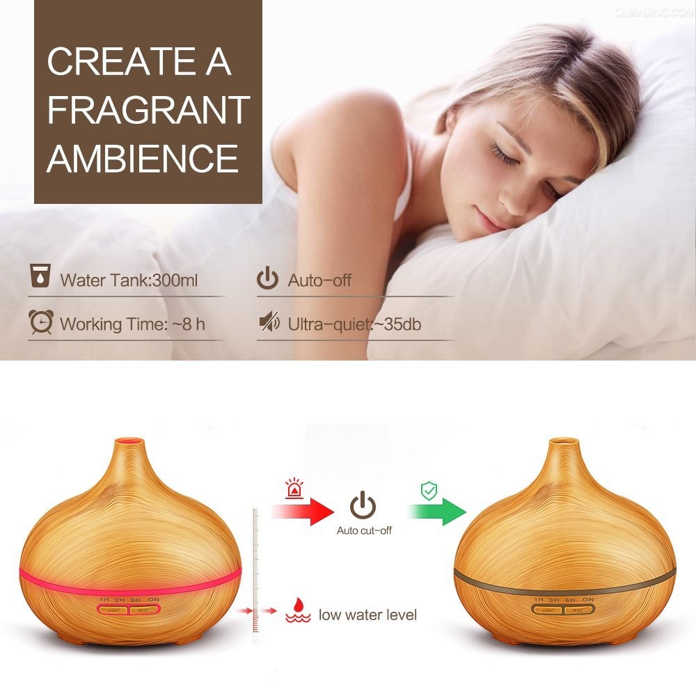 Wood Grain 300ml 50ml/H Ultrasonic Air Aroma Humidifier 0.65A
