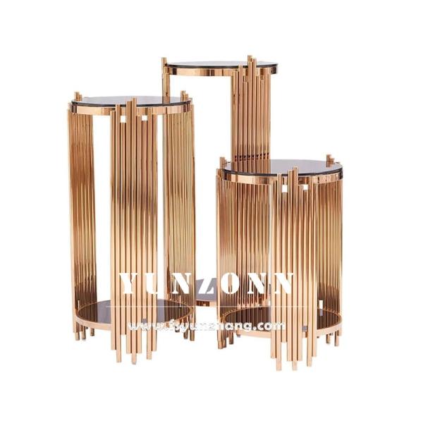 Modern Side End Table 3 Sets Wine Rack Cabinet With Gold Stainless Steel Base