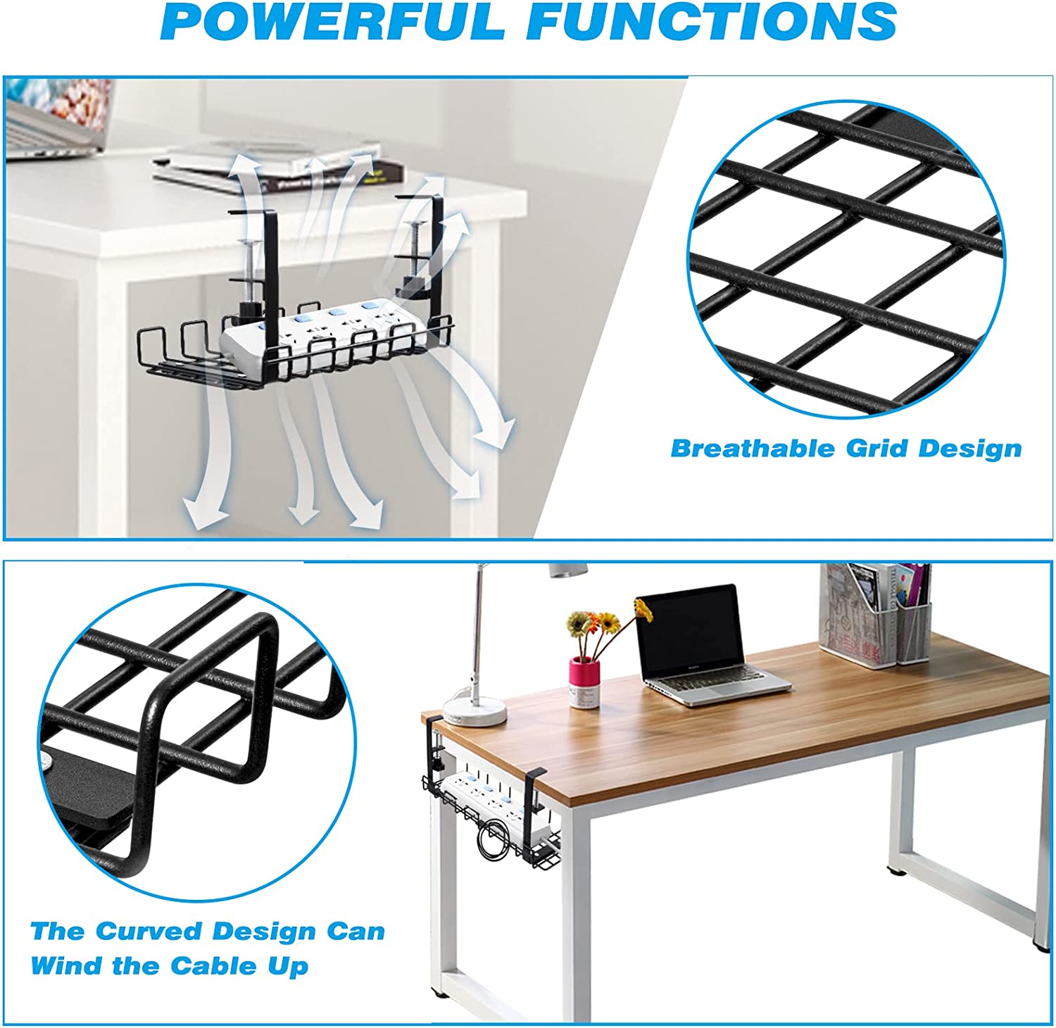 0.85kg Carbon Steel OEM Office Cable Management Tray for Under Desk Wire Organization