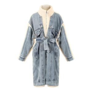 Wholesale Waterproof Fashion Denim Lambswool Quilting Coat 2020 Winter Lambswool Loose Thickened Jackets Long from china suppliers