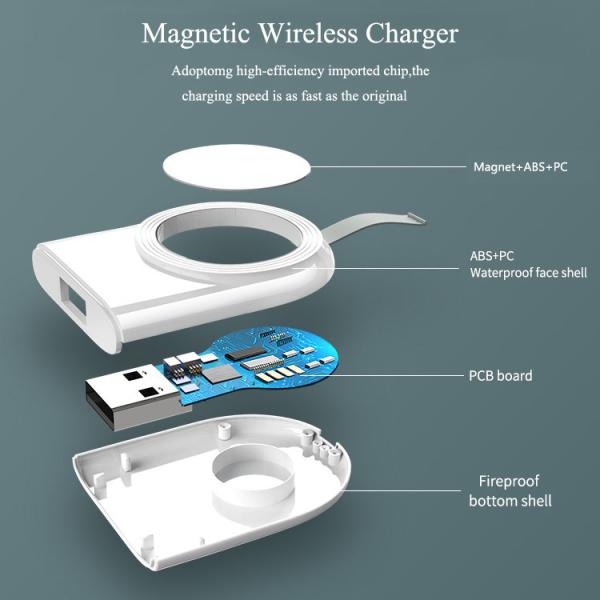 2W Travel Cordless Magnetic Charger ODM Magsafe Plastic Electroplating