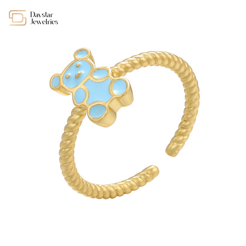 Cute Colorful Enamel Teddy Bear Dripping Oil Rings For Women Girls