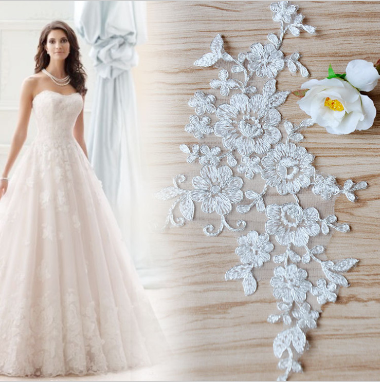 Cord Lace Applique Ivory Color Embroidery Flower for Wedding Dress