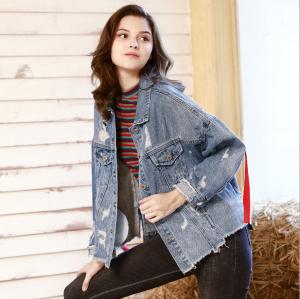 Wholesale BF Loose Personality Short Denim Jacket With Ribbon from china suppliers