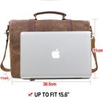 15.6 Inch Waterproof Vintage Genuine Leather Waxed Canvas Briefcase Large