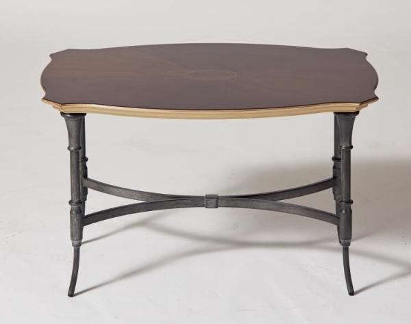 Wood veneer top with Antiique gold edge metal base side table/end table/coffee