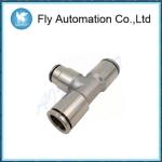 Three Connection Joint Pneumatic Tube Fittings Silvery Brass Tee Connector