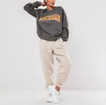Plain Cotton Crew Neck Jumper Womens Grey Graphic Sweatshirt