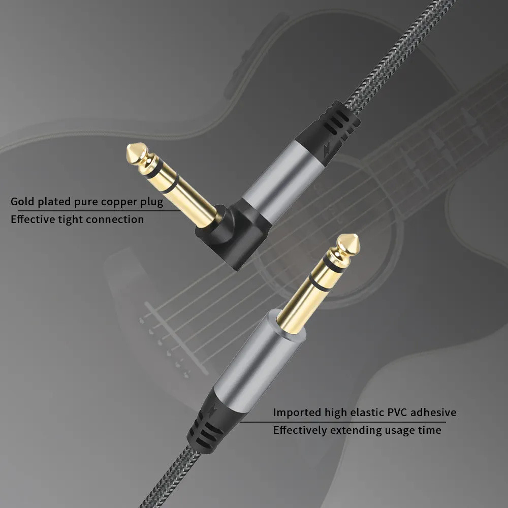 Right Angle Plug 1/4 Inch Jack 10ft Braided Electric Guitar Audio Cable 6.35mm