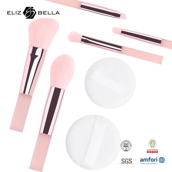 Synthetic Hair Pink Makeup Brushes Travel Makeup Brush Kits With Clear PVC