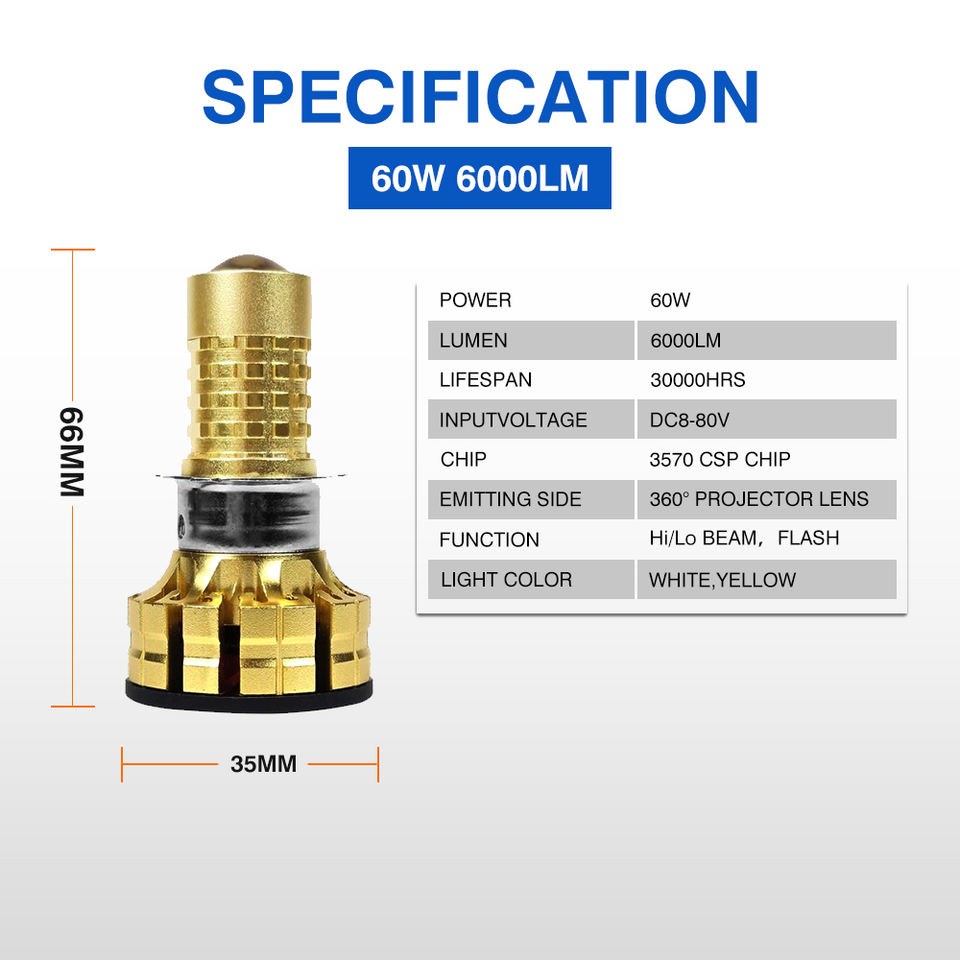 Gold M1-YY Motoled Light Lens Super Bright Motorcycle Headlight