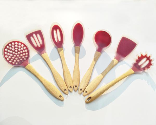 Food Grade Silicone with Slotted Turner/Flipper, Spoon, Spatula, Ladle, Pasta
