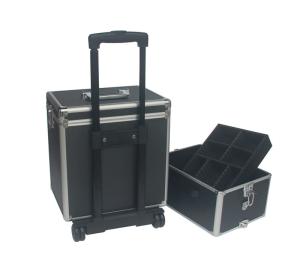 Wholesale Aluminum Makeup Trolley Case Black Rolling Aluminium Cosmetic Case With Two Layer from china suppliers
