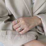Lanciashow 925 Sterling Silver Jewelry Irregular Concave Open Ring For Women