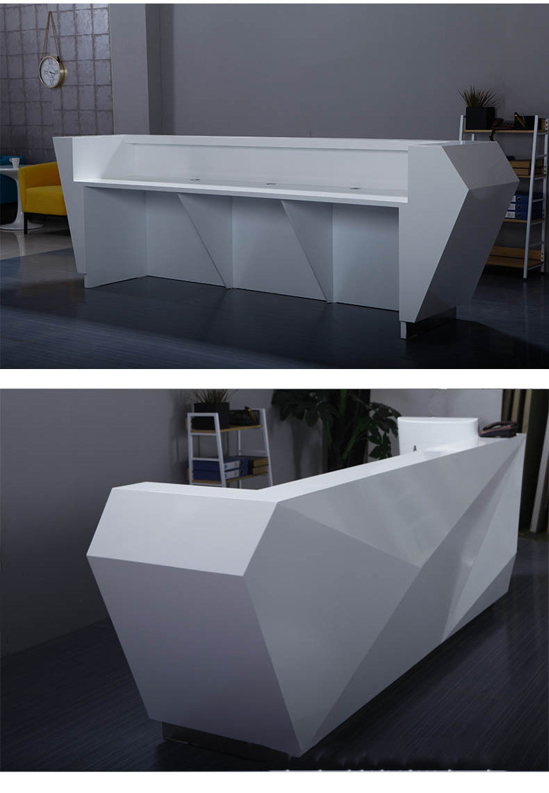 Special Shape Manager Office Furniture White Counter For Company / Hotel Front Desk