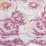 Wedding Dress Pink Heavy Beaded Lace Fabric Customized 20% Polyester