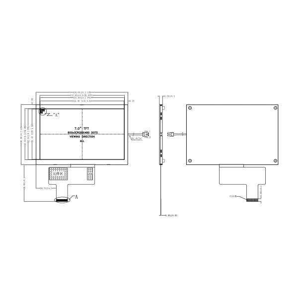 800x480 Resolution HDMI LCD Display 480nits Brightness 7 Inch TFT LCD Screen