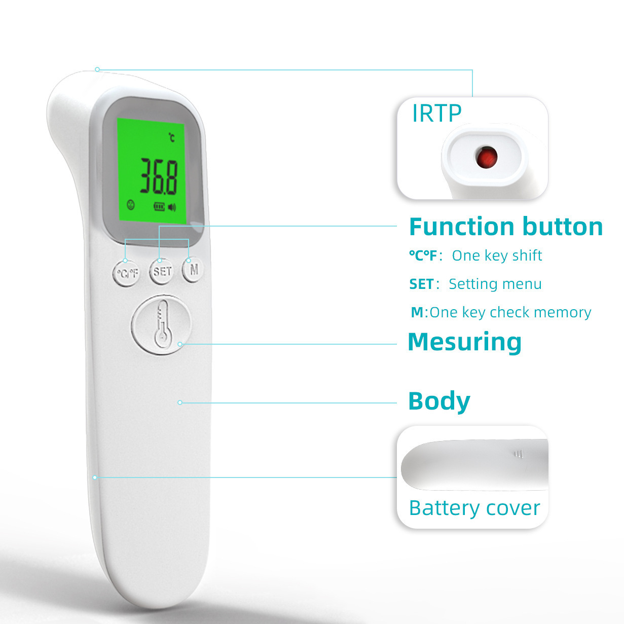 Small Electronic Forehead Thermometer 3-5cm With Stable And Accurate Sensors