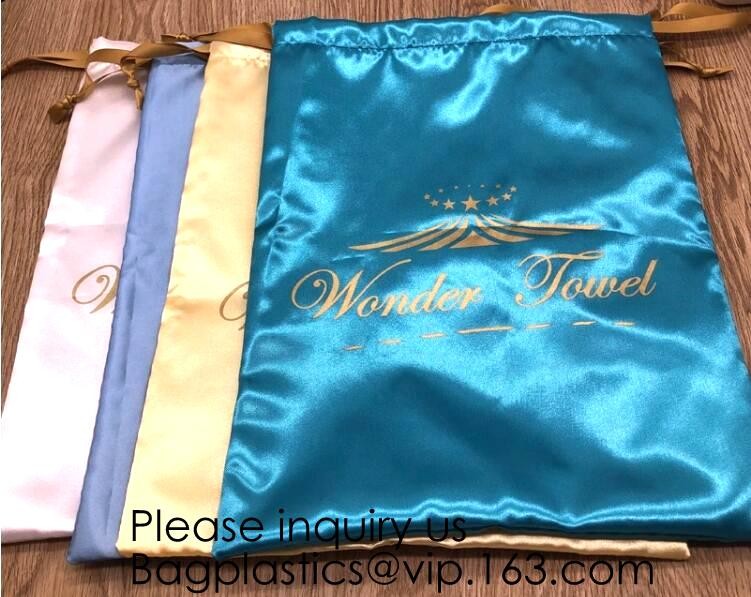 Customized Satin Lingerie Sock Packaging Bag,Colorful Satin Bag For Hair Packaging,Green Pink Rose Gold Satin Drawstring