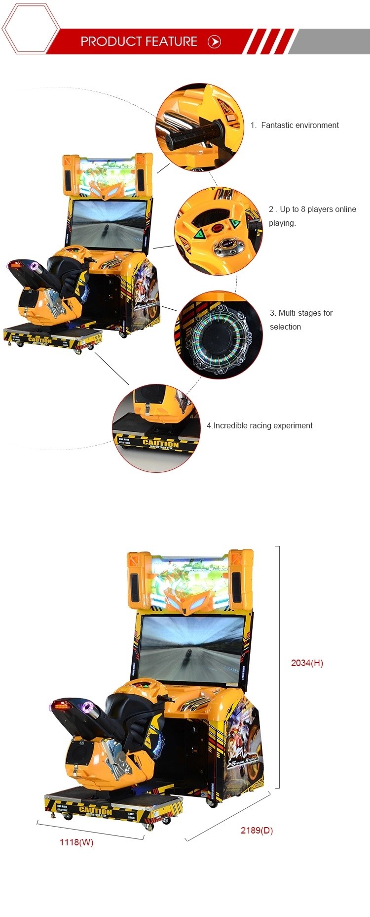 42 Inch Motorbikes Racing Arcade Machine For Amusement Park Yellow Color