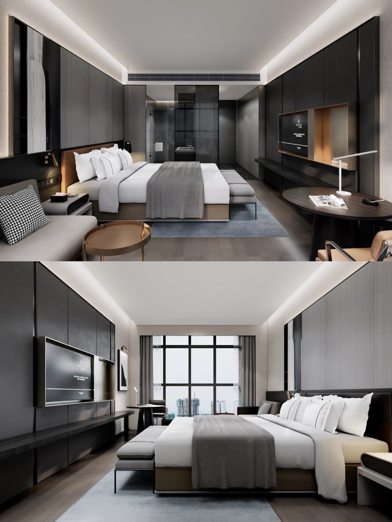 Standard Plywood Hotel Guest Room Furniture Full Supply Customization