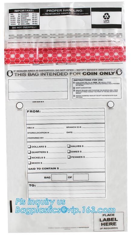 security deposit bags bank deposit bags cash deposit bags, general bank plastic deposit bags supply, Coin and Bank Note