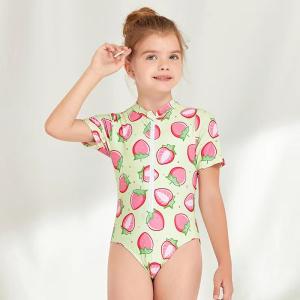 Wholesale Strawberry Printed Girls Swimming Suits Cute Zipper Children'S One Piece Swimsuit from china suppliers