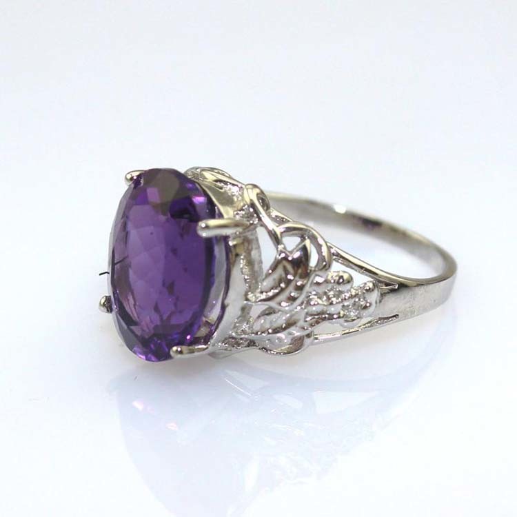 Gemstone Silver Jewelry 10mmx12mm Purple and Clear Cubic Zircon Ring(FR0180)