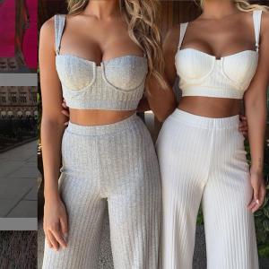 Wholesale Slim Fit Sexy High Waisted Trousers And Crop Top Set from china suppliers