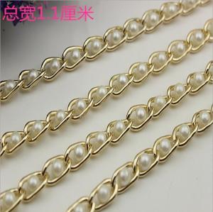Wholesale Elegant customized handbag white pearl decorative light gold 11 mm women bag chain from china suppliers