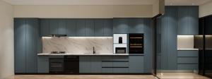 Wholesale Sleek Cohesive Modern Kitchen Cabinet With Blue Grey Grill Panel Design from china suppliers